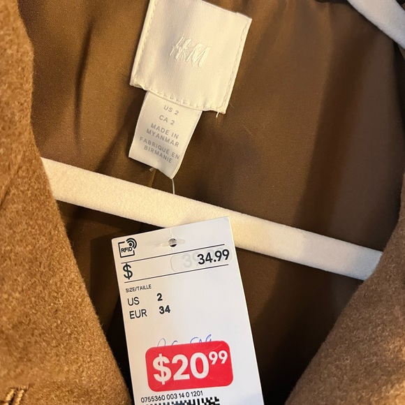 H&M Brown Winter Short Coat Size 2 - Picture 3 of 3